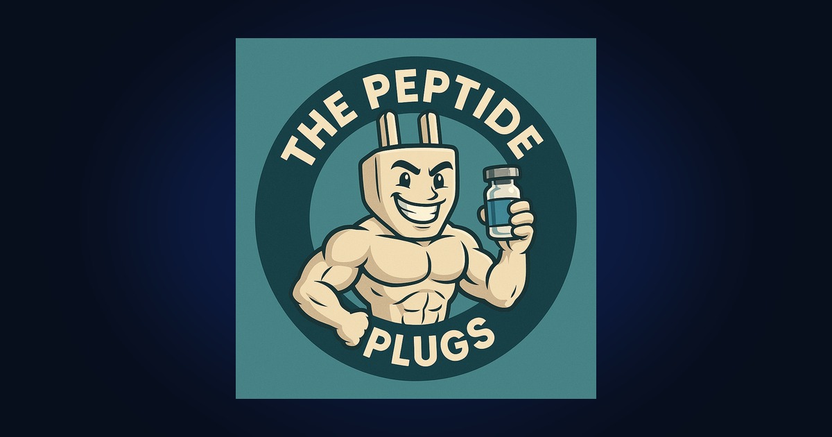 The Peptide Plugs mascot flexing with a vial